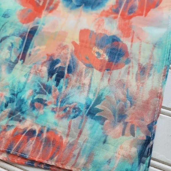 Vintage Lighweight Sheer Kimono Cardigan Poppy Floral Black Small Sheer Peach - Picture 10 of 11